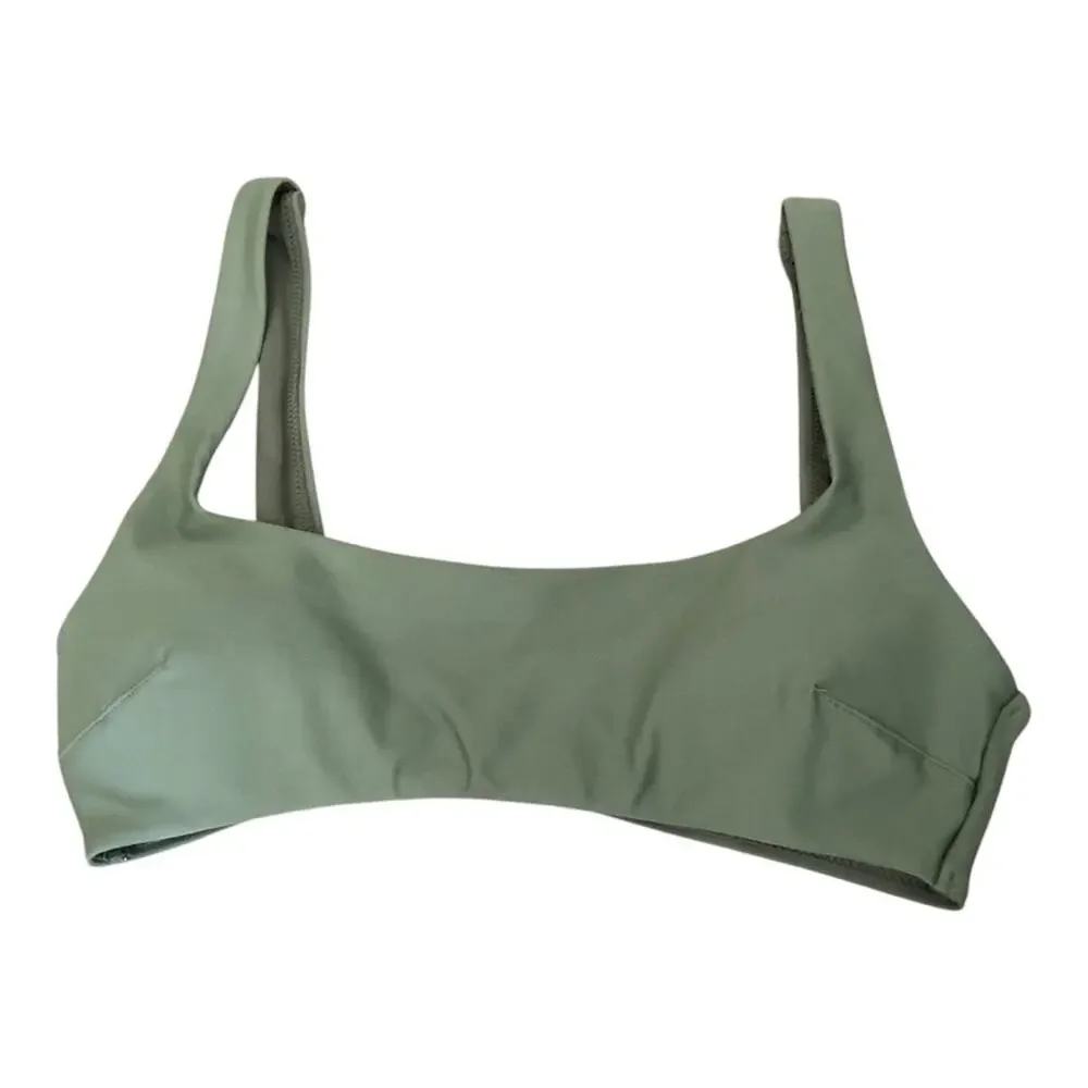 Aerie NWT Wide Strap Scoop Bikini Top Olive Fin Green Removable Pads Small